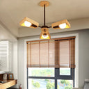 Minimalist Wood Suspension Chandelier For Living Room - Trapezoid Frame Design 3 / Black