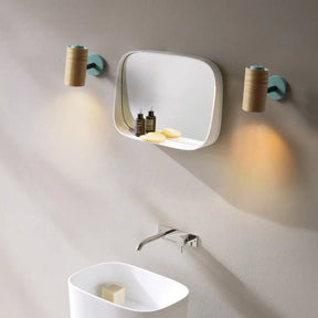 Minimalist Wood Wall Sconce Light For Bathroom - Cylindrical Design With 1 And Yellow/Blue/Green