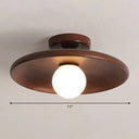 Minimalist Wooden Flush Mount Ceiling Lamp- Shallow Bowl Shape 1 Head- Perfect For Aisles Brown