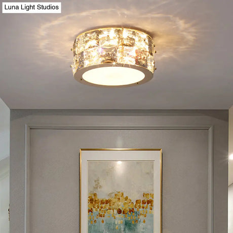 Minimalistcrystal Drum Ceiling Mount Led Light For Bedroom