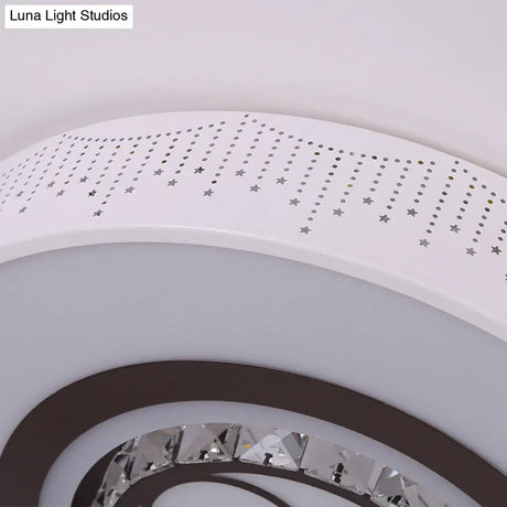 Minimalistic Acrylic Flush Mount Led Ceiling Light For White Bedroom With Crystal Drops & Choice Of