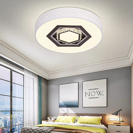 Minimalistic Acrylic Flush Mount Led Ceiling Light For White Bedroom With Crystal Drops & Choice Of