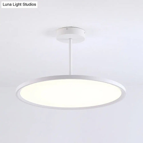 Minimalistic Led Pendant Ceiling Light With Hanging Rod And Flat Shade White / 12 Natural