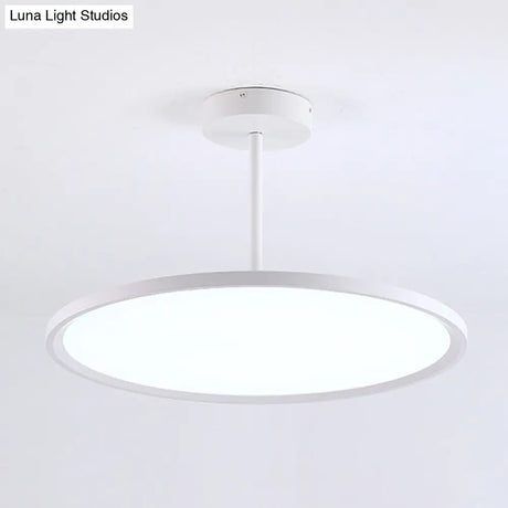 Minimalistic Led Pendant Ceiling Light With Hanging Rod And Flat Shade White / 12