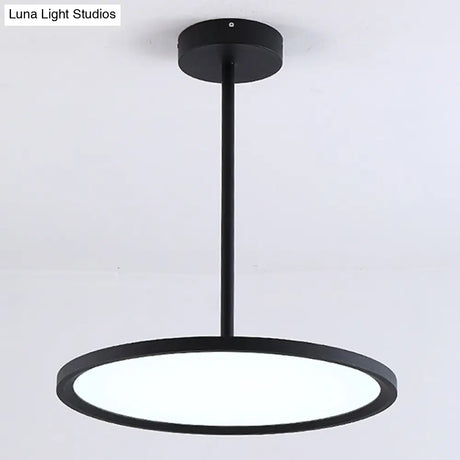 Minimalistic Led Pendant Ceiling Light With Hanging Rod And Flat Shade Black / 12 White