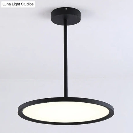 Minimalistic Led Pendant Ceiling Light With Hanging Rod And Flat Shade Black / 12 Natural