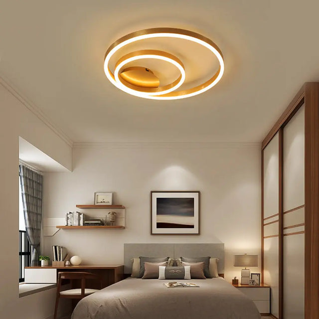 Minimalistic Bedroom Brilliance: Gold Circular Aluminum Led Flush Mount Ceiling Ligh