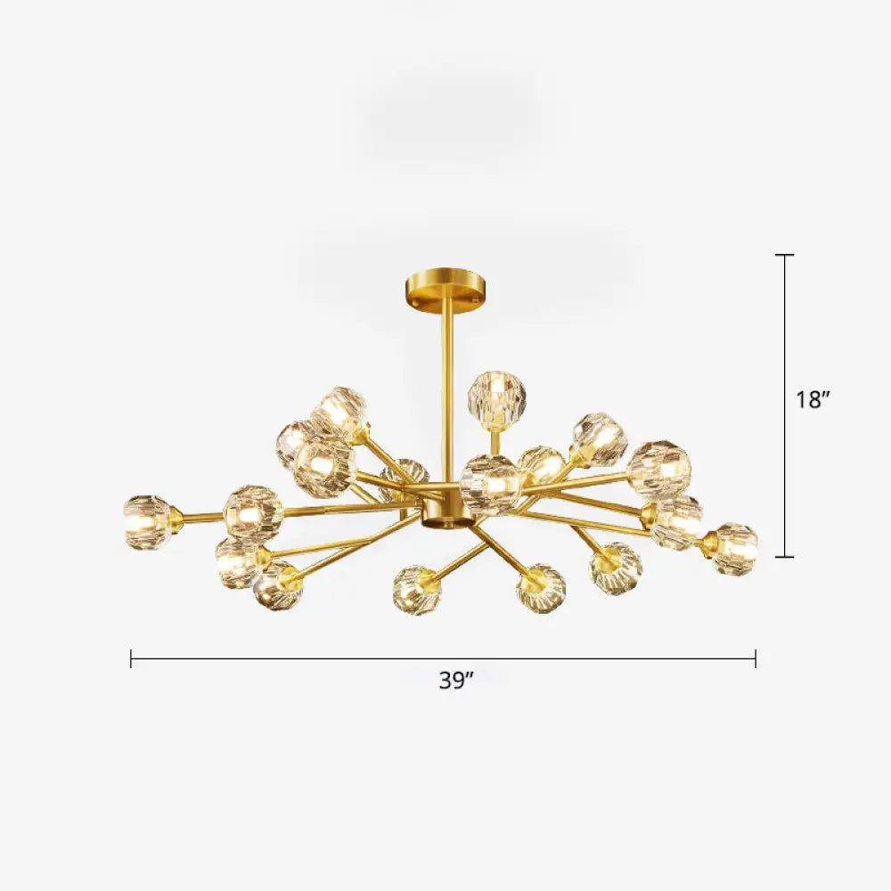 Minimalistic Brass Chandelier With Faceted Crystal Balls - Living Room Hanging Lamp 18 /