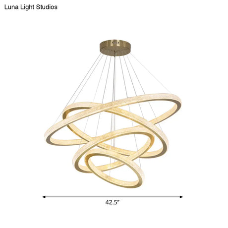 Minimalistic Brass Led Chandelier Light With Acrylic Suspension - 1/3/4-Tier Circle Design