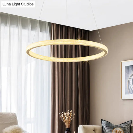 Minimalistic Brass Led Chandelier Light With Acrylic Suspension - 1/3/4-Tier Circle Design