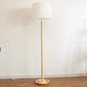 Minimalistic Fabric Tapered Drum Floor Lamp With Wood Stand - 1 Head Standing Light White