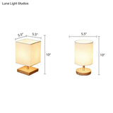 Minimalistic Flaxen Wood Table Lamp - 1-Light Fabric Night Light For Bedroom
