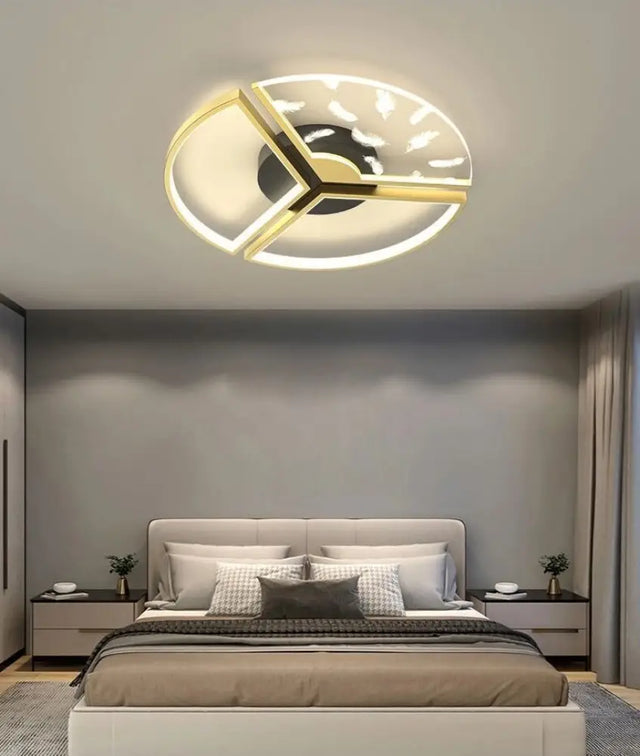 Minimalistic Gold Bedroom Ceiling Light With Geometric Acrylic Shade - Led Flush Mount