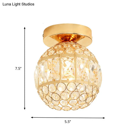 Minimalistic Led Flushmount Lighting: Cylinder/Globe Shaped Crystal Lamp Gold - Finished