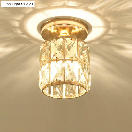 Minimalistic Led Flushmount Lighting: Cylinder/Globe Shaped Crystal Lamp Gold - Finished