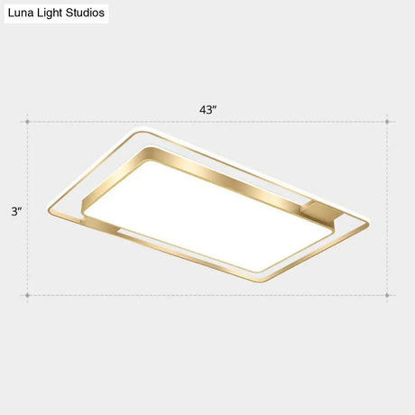 Minimalistic Led Metal Flush Mount Ceiling Light With Recessed Diffuser - Golden Rectangular Design