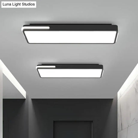 Minimalistic Rectangular Led Flush Mount Ceiling Light In Black For Corridors