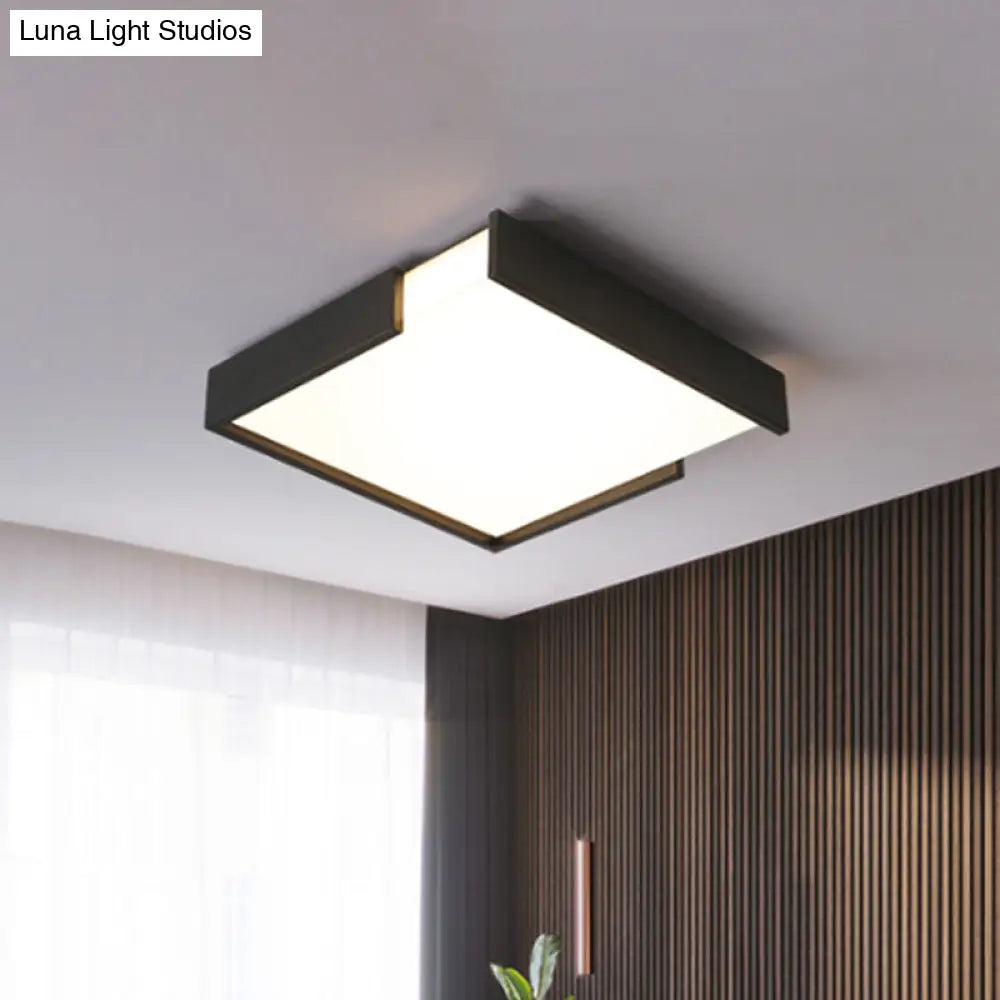 Minimalistic Squared Led Flush Mount Light In Black/White - 16’/19.5’ Dia For Bedroom With