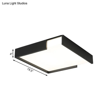 Minimalistic Squared Led Flush Mount Light In Black/White - 16’/19.5’ Dia For Bedroom With