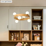 Minimalistic Wooden Led Chandelier With Opal Glass Shade
