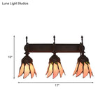 Mission Flower/Morning Glory 3-Light Pink Glass Wall Sconce With Curved Arm For Dining Room