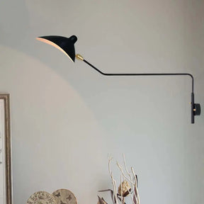 Modern 1/2-Light Wall Sconce With Curved Arm & Metallic Shade - Black/White Mounted Lamp For Living