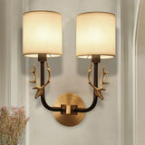 Modern 1/2 Lights Wall Sconce With Fabric Shade - Black/Gold Cylinder Mount Fixture Featuring Metal