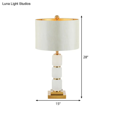 Modern 1-Head White Nightstand Lamp With Reading Light Elegant Fabric Shade