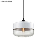 Modern 1-Light Drum/Cylinder/Jar Suspension Pendant – Clear/Yellow Glass White/Black Fixture