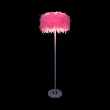 Modern 1-Light Feather Drum Shade Floor Lamp In Multi Colors For Living Room Pink