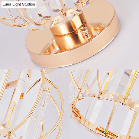 Modern 1-Light Semi Flush Mount Ceiling Light With Rectangular-Cut Crystal And Gold Lantern Frame