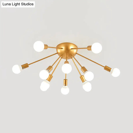 Modern 12 - Light Brass Sputnik Semi Flush Ceiling Light For Living Room