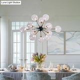 Modern 12-Light Clear Glass Sputnik Chandelier For Living Room - Simple Style
