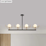 Modern 2/3/4-Headed Black Chandelier With White Glass Shades Warm/White Light - Global Hanging Lamp