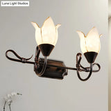 Modern 2/3-Head Vanity Light With Frosted Glass Shade - Black Finish Petal Wall Lighting