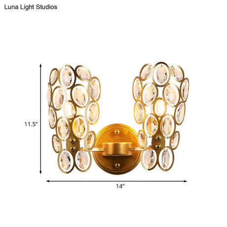 Modern 2-Bulb Crystal Wall Lamp With Gold Finish For Bedside