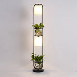 Modern 2-Headed Cylindrical Fabric Floor Lamp With Glass Plant Jar Black