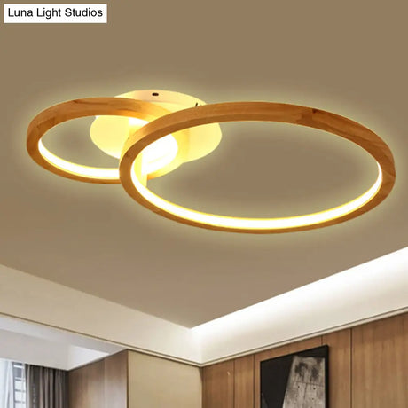 Modern 2 - Tier Led Semi Flush Ceiling Light For Bedroom In Warm Brown Wood 21.5’/28’ Wide