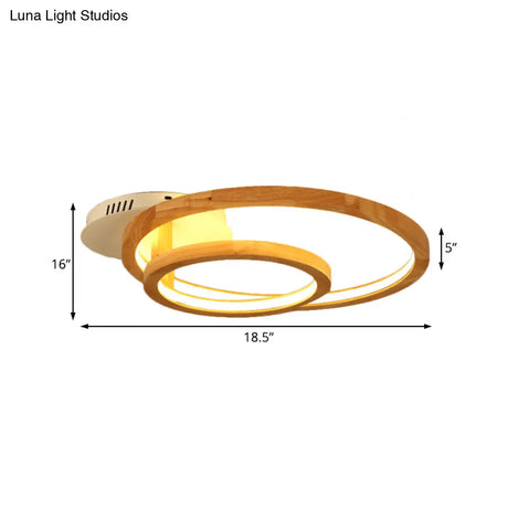 Modern 2 - Tier Ring Wood Led Brown Semi Flush Mount For Warm Bedroom Light - 18.5’/23’ Wide