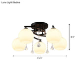 Modern 3/7/9 Heads Black Milk Glass Ball Chandelier – Ceiling Mount Light For Living Room