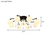 Modern 3/7/9 Heads Black Milk Glass Ball Chandelier – Ceiling Mount Light For Living Room