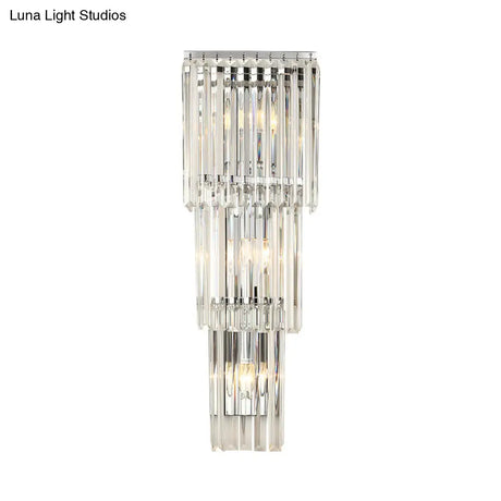 Modern 3-Head Wall Sconce Light With Clear Glass Shades - Stylish Prismatic Design Mounted Lamp