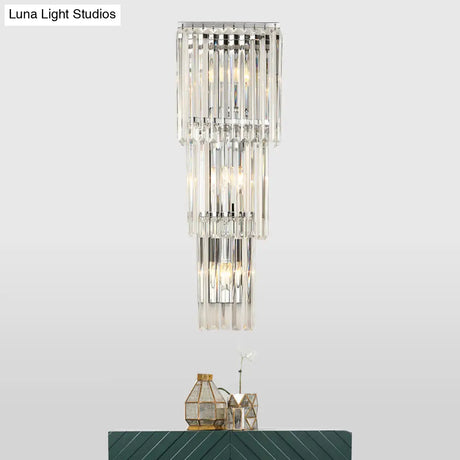 Modern 3-Head Wall Sconce Light With Clear Glass Shades - Stylish Prismatic Design Mounted Lamp