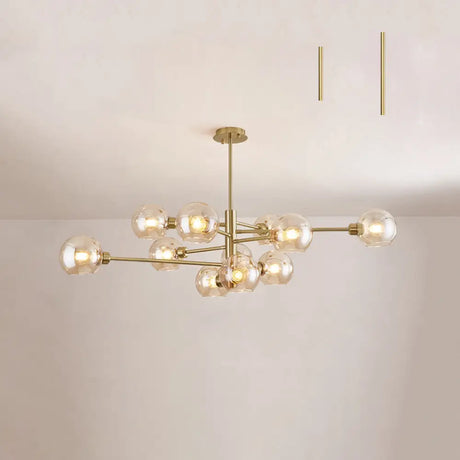 Contemporary Sputnik Chandelier - Glass Living Room Ceiling Light Fixture + 11 / Gold Cognac