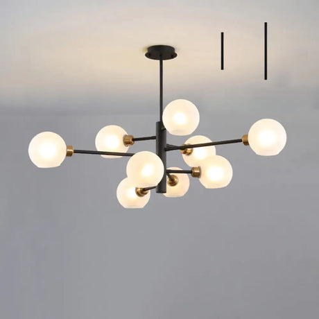 Contemporary Sputnik Chandelier - Glass Living Room Ceiling Light Fixture + 9 / Black White