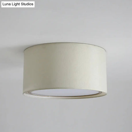 Modern 4-Light 2-Shade Fabric Drum Flush Mount Ceiling Fixture For Bedroom In White