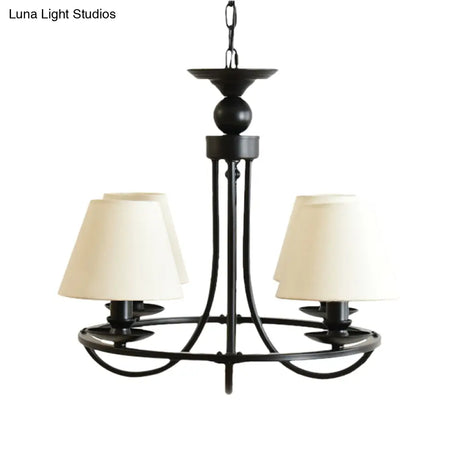 Modern 4-Light Black Fabric Tapered Shade Chandelier For Kids Bedroom Ceiling Pendant