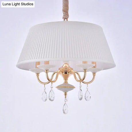 Modern 5-Light Fabric Shade Chandelier With Tapered Drum Design In White/Grey