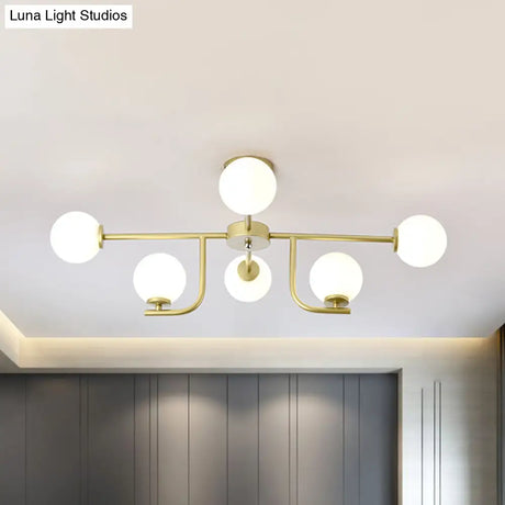 Modern 6/10-Head Metal Semi Flush Mount Ceiling Light With Globe Glass Shade - Gold Finish For