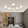 Modern 6/10-Head Metal Semi Flush Mount Ceiling Light With Globe Glass Shade - Gold Finish For